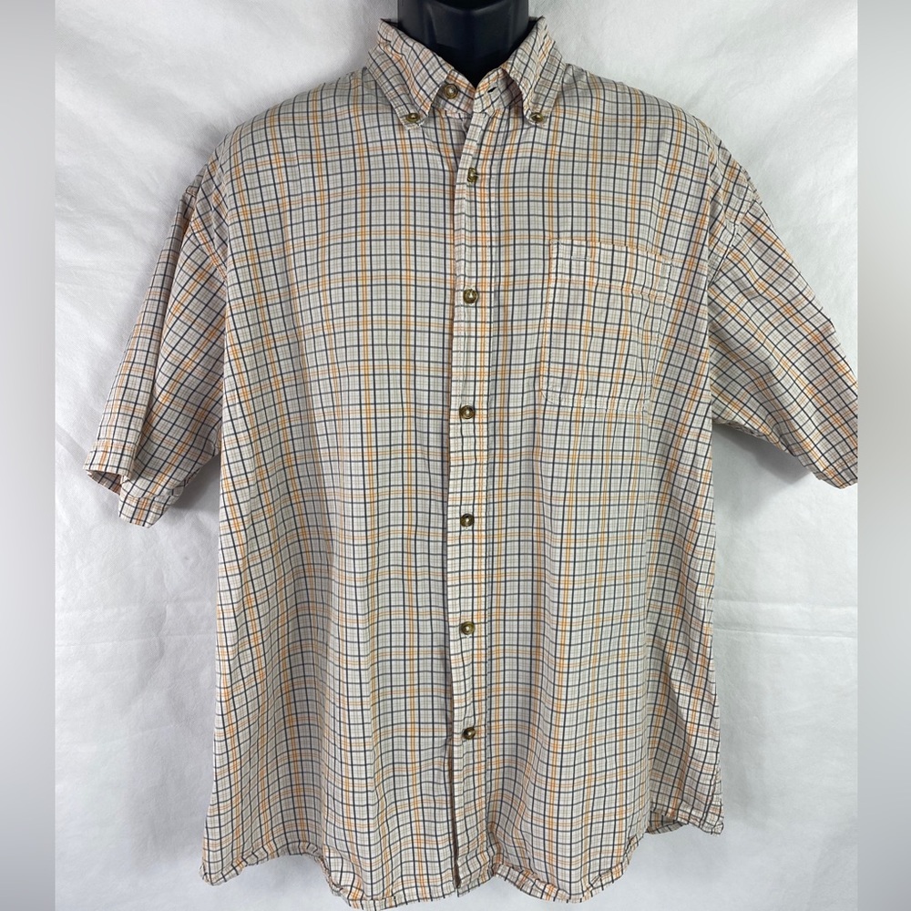 Wrangler Hero Men's‎ XL Shirt Plaid Blue Orange White Button Up Short Sleeve